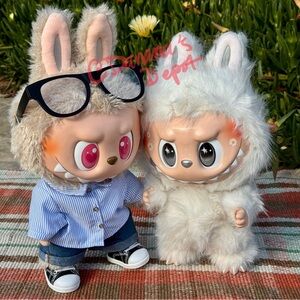 Custom Medium Angel in Clouds Zimomo Labubu with White Fur and Tail Plush Doll